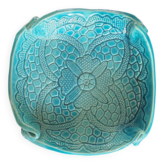 Signed turquoise enameled ceramic pocket tray