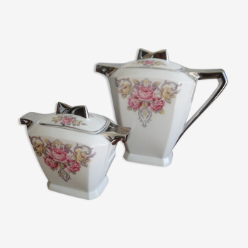 Coffee maker and art deco porcelain sugar bowl thereof