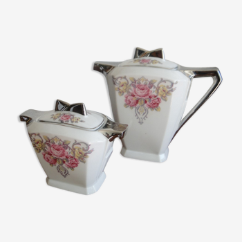 Ensemble cafetiere et son  sucrier porcelaine art deco