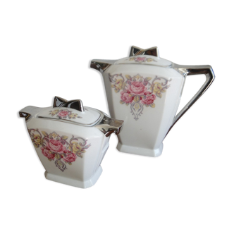 Coffee maker and art deco porcelain sugar bowl thereof