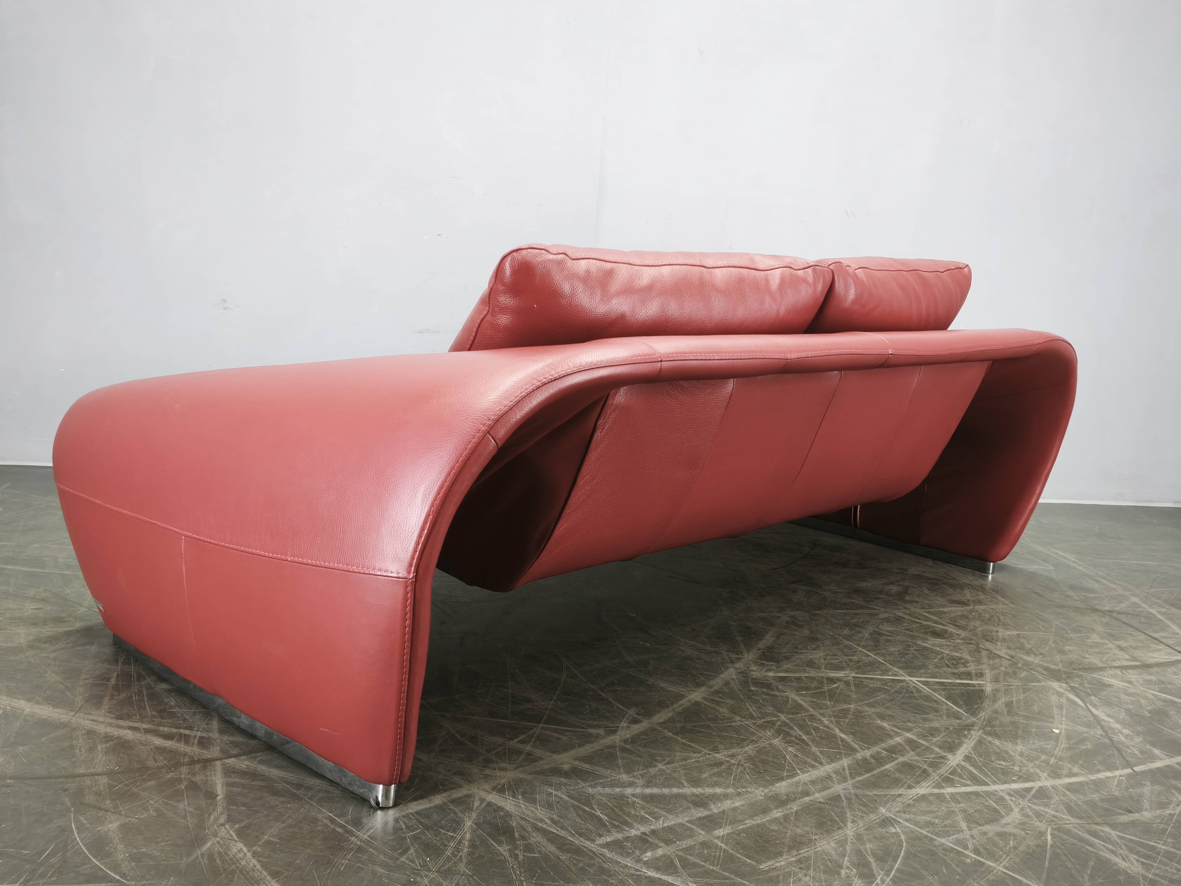 Italian Red Leather Sofa by Divanotti, Postmodern, 1990s