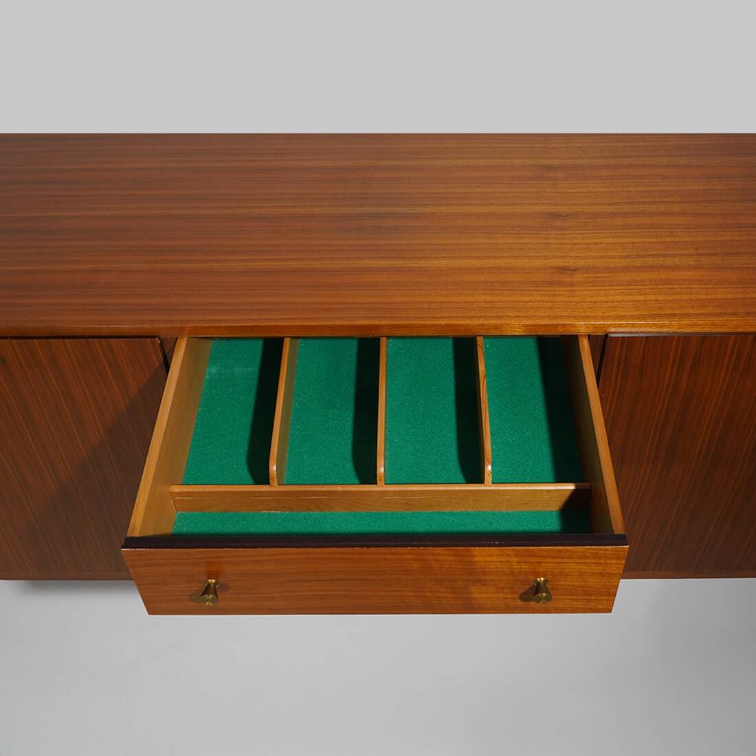 Wooden sideboard with brass knobs, 1960s