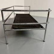 Three-seater tubular chrome and black leather sofa by Kébé, Denmark 80
