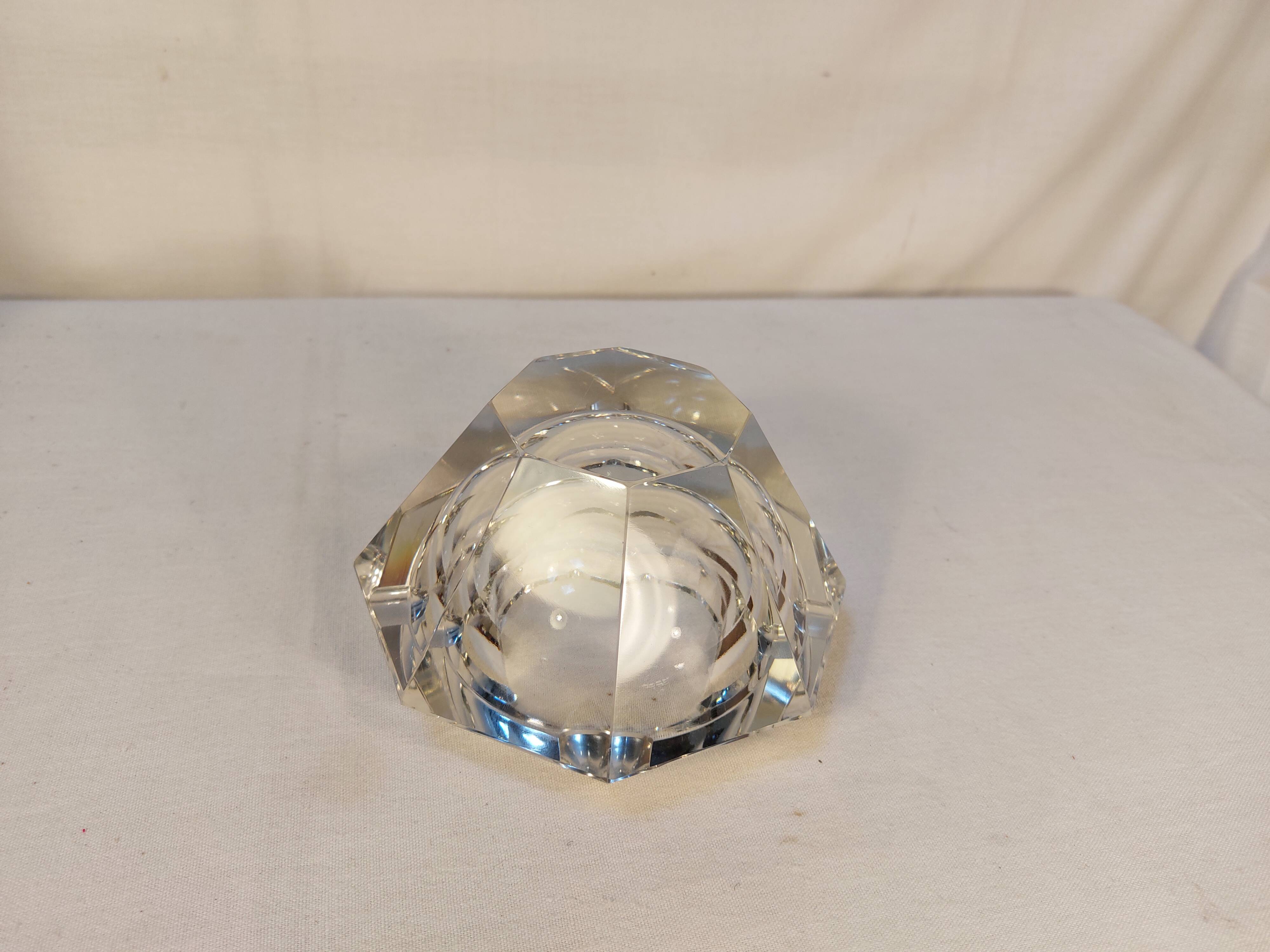 High octagonal diamond ashtray in solid crystal Flavio Poli style - 1970s