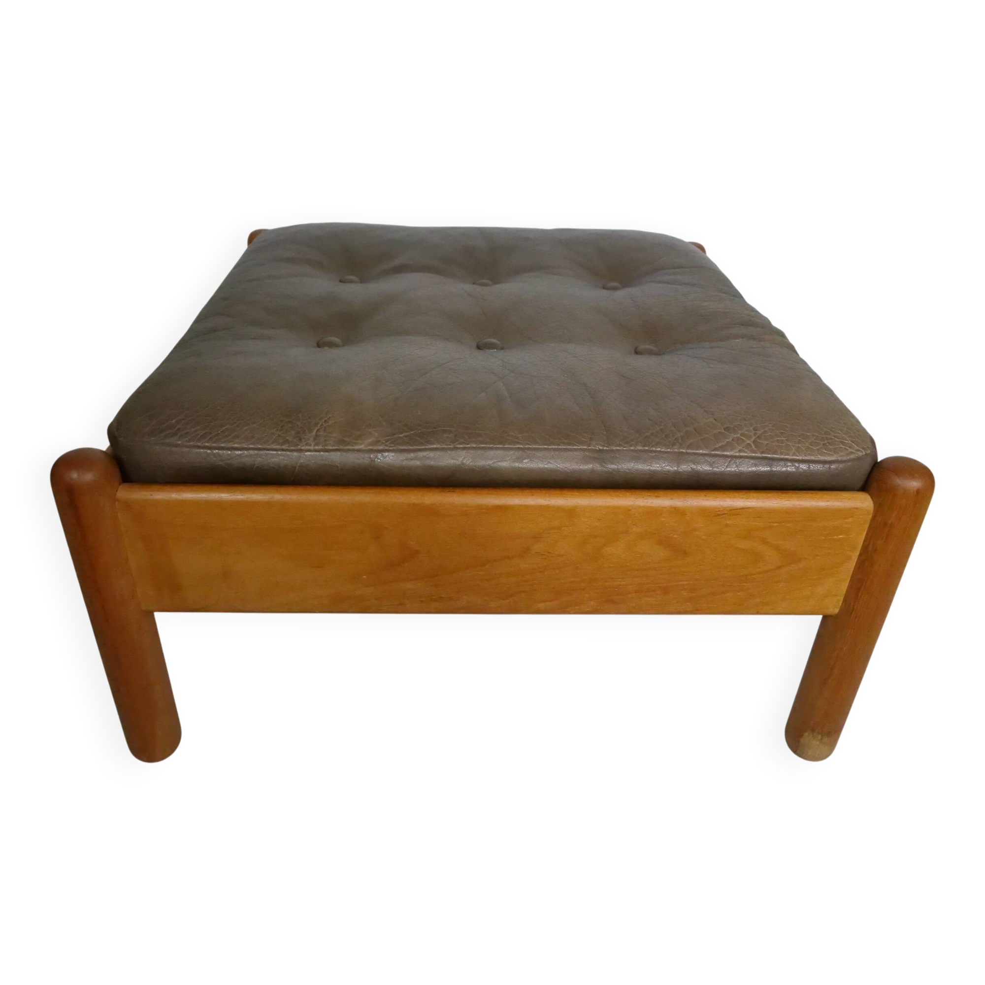 Mid-Century Danish Teak Footstool with Leather Cushion, 1970s