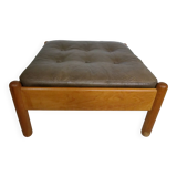 Mid-Century Danish Teak Footstool with Leather Cushion, 1970s