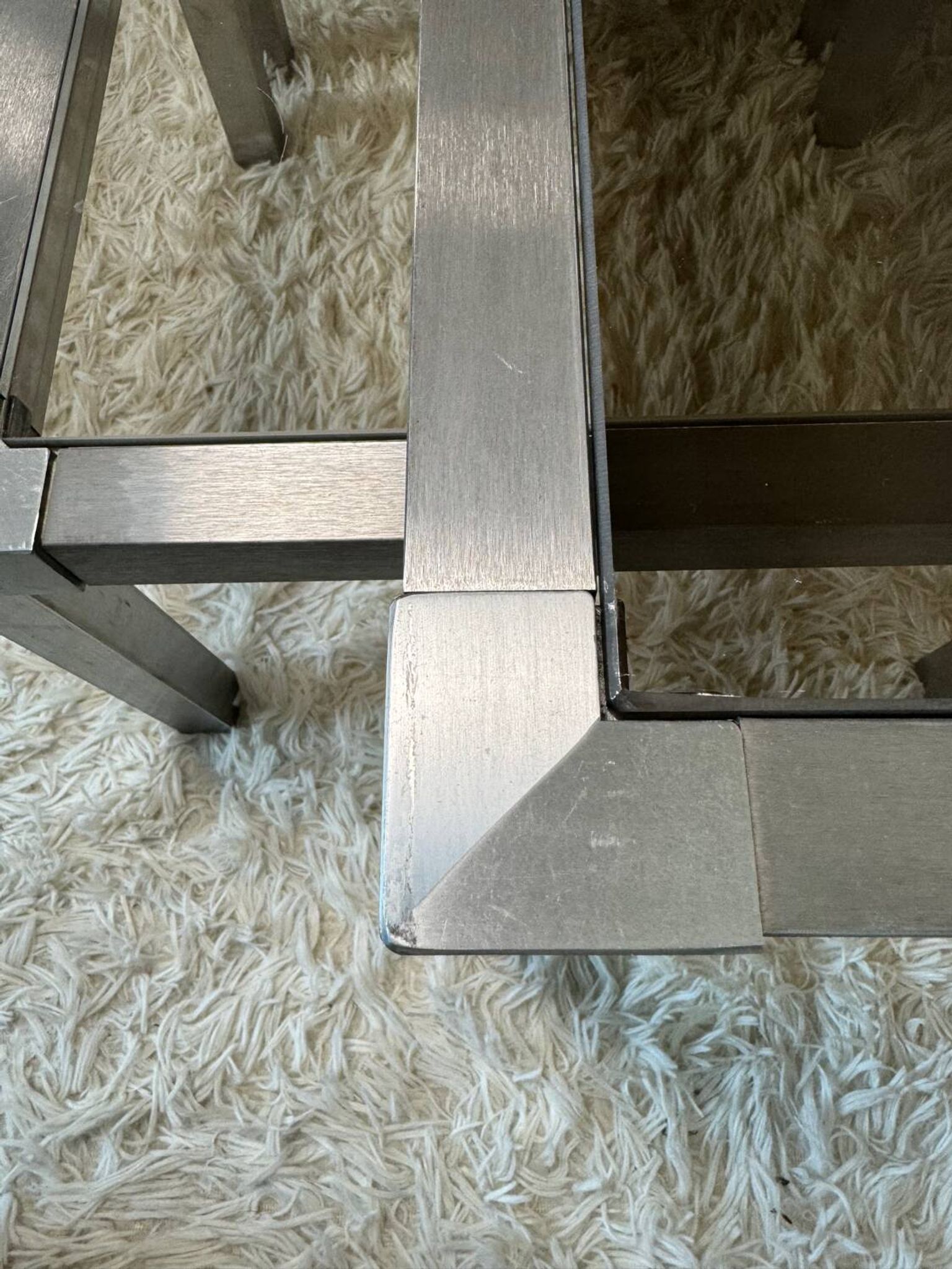 Table basse acier brossé design années 70 et gigognes