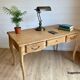 Vintage light wood desk with 3 drawers in Louis Philippe style, chic country.
