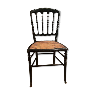 Cane chair in turned and blackened wood