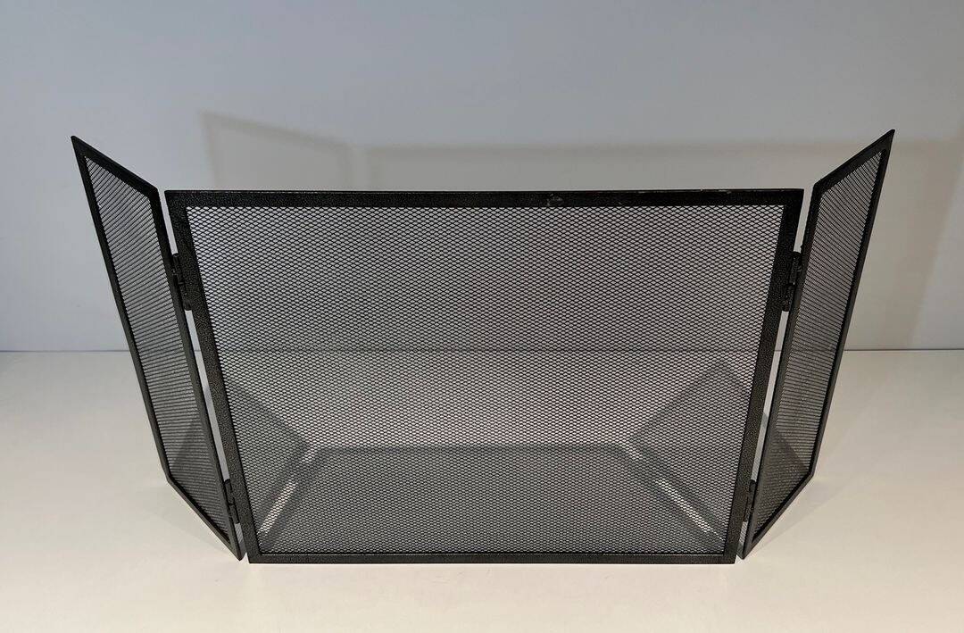 Three-Panel Fire Screen in Expanded Steel Mesh. France. Circa 1970.