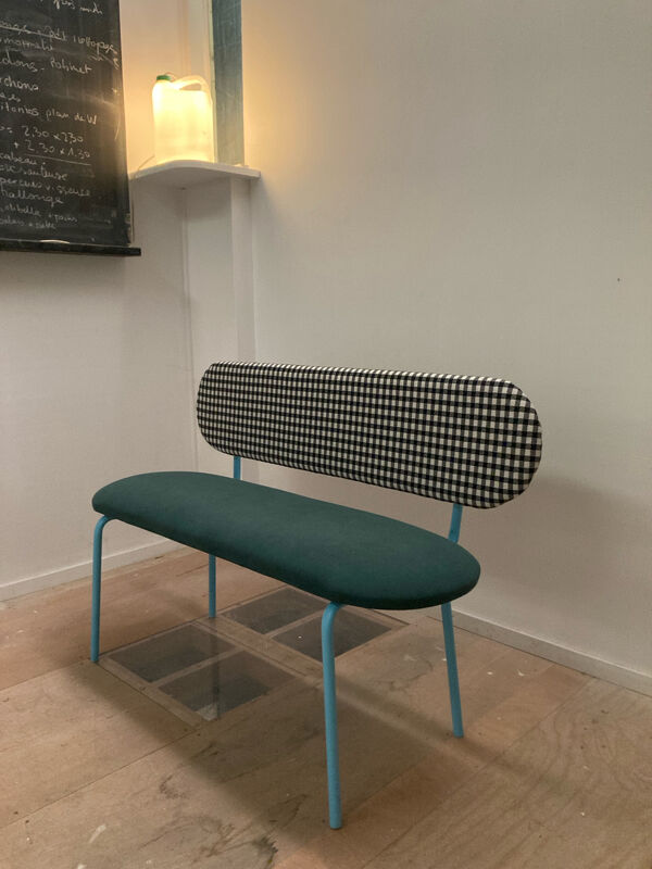 Banc en tissu vichy noir et Aquaclean vert