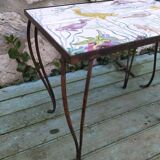 2 coffee tables wrought iron and lake tiles signed