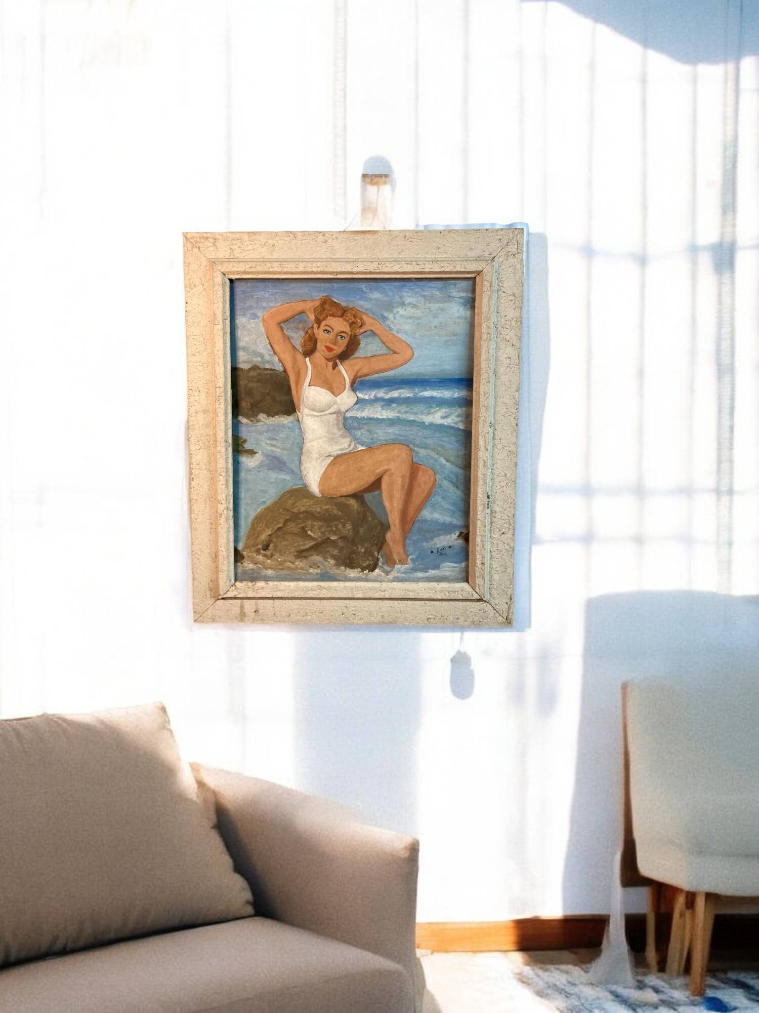 Gouache on Pin-Up panel signed and dated 1952