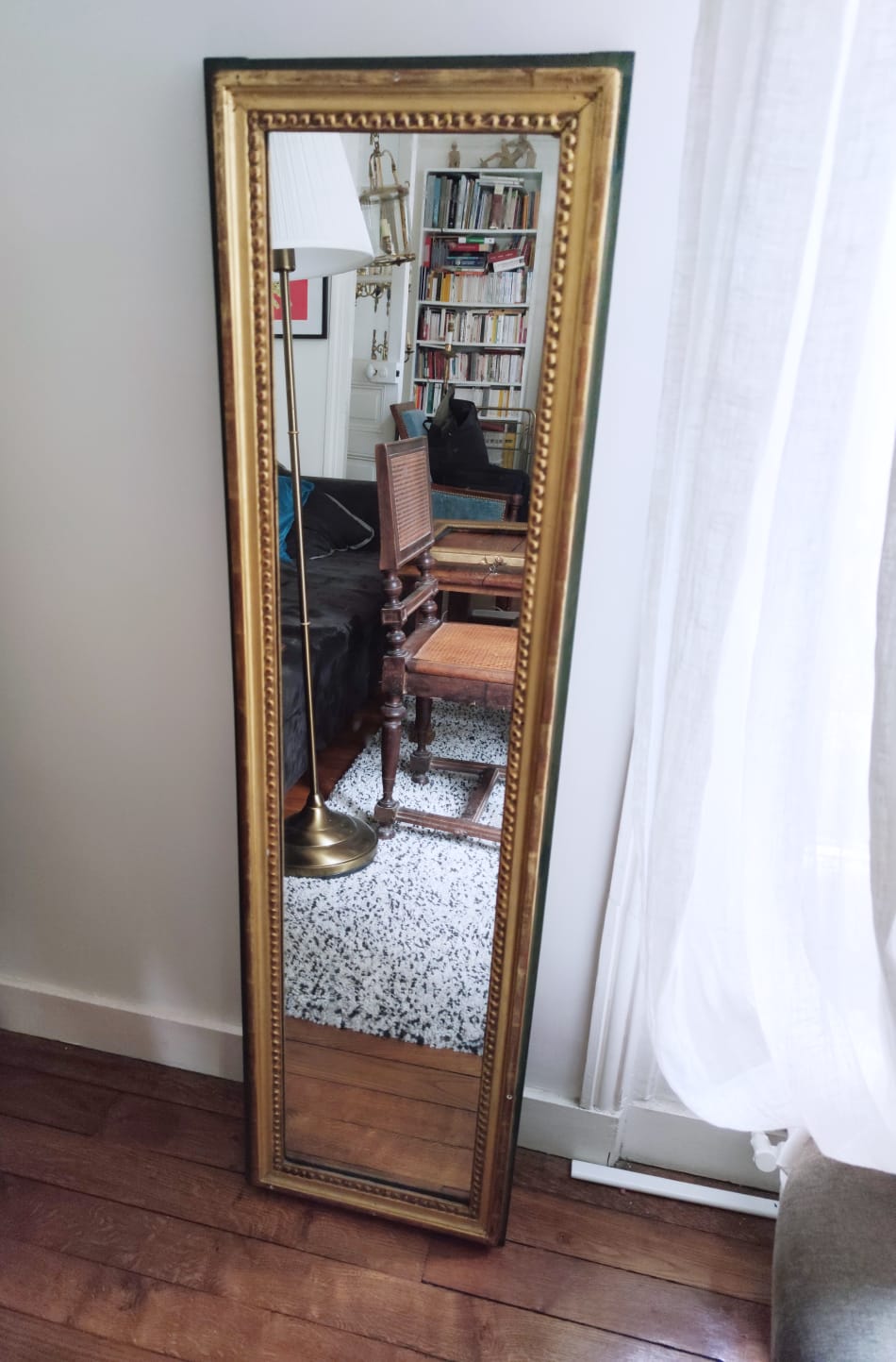 Rectangular mirror with beaded threads 35x128cm