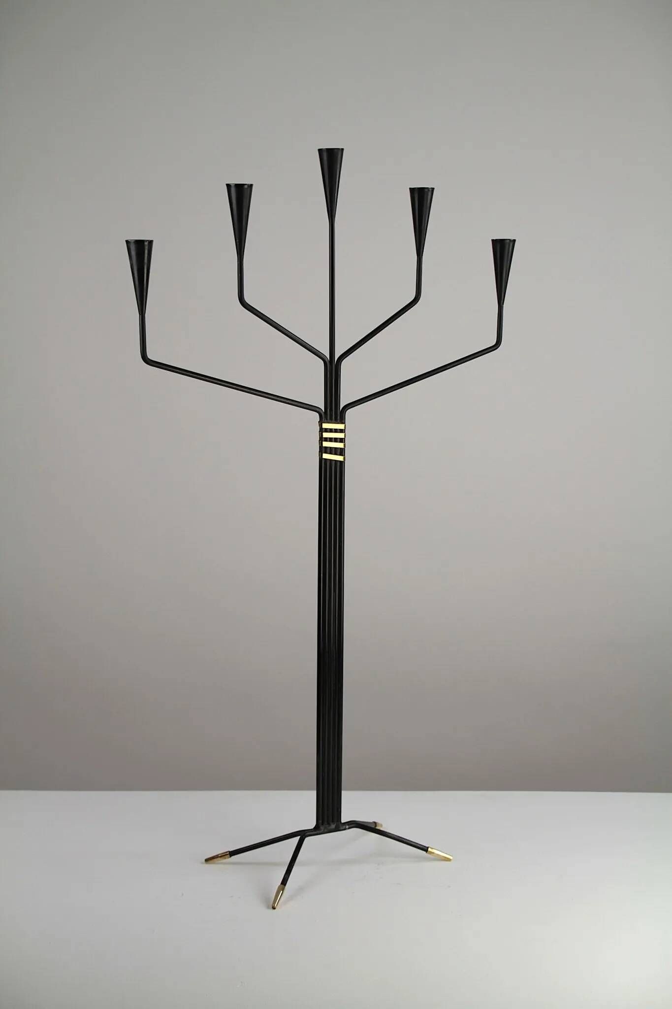 Floor Standing Candelabra with Black & Brass Details – by Gunnar Ander for Ystad-Metall – Sweden, 1960s