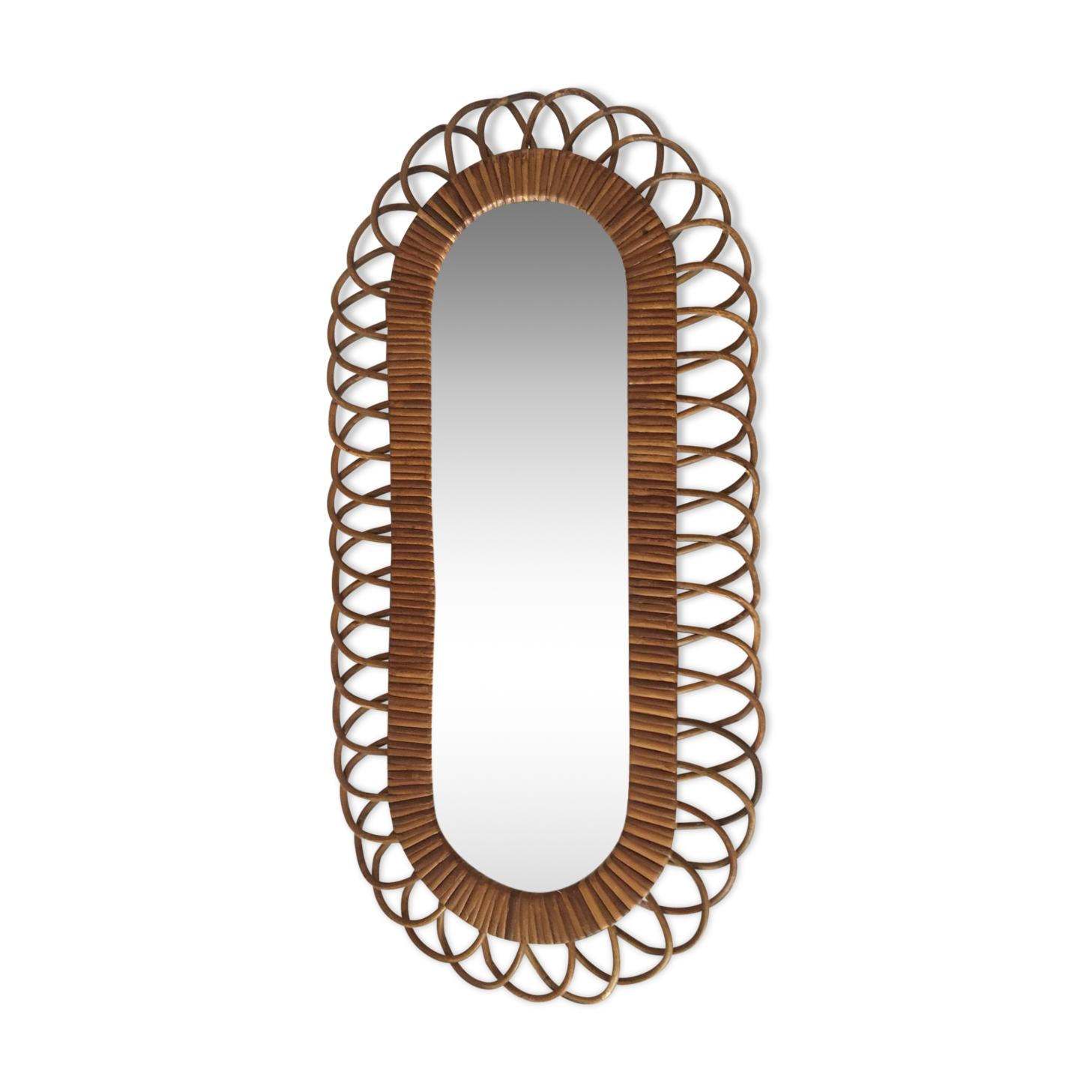 Rattan mirror 1950 - 74 x 37 cm