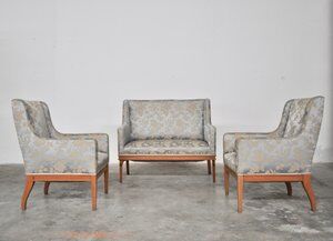 Vintage Ash Sofa & Chairs Set, 1930s, Set of 3