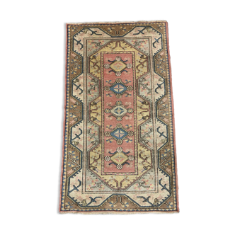 Old Turkish Milas Rug 212x122 cm old vintage carpet Ushak Region Pink Beige Blue