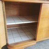 Buffet de cuisine galbe allemand double corps orme 1950s 6 tiroirs vitrine mag