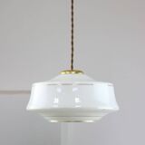 Mid-century italian brass and opaline pendant lamp
