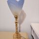 Blue and gold brass table lamp with opaline tulip Art Nouveau