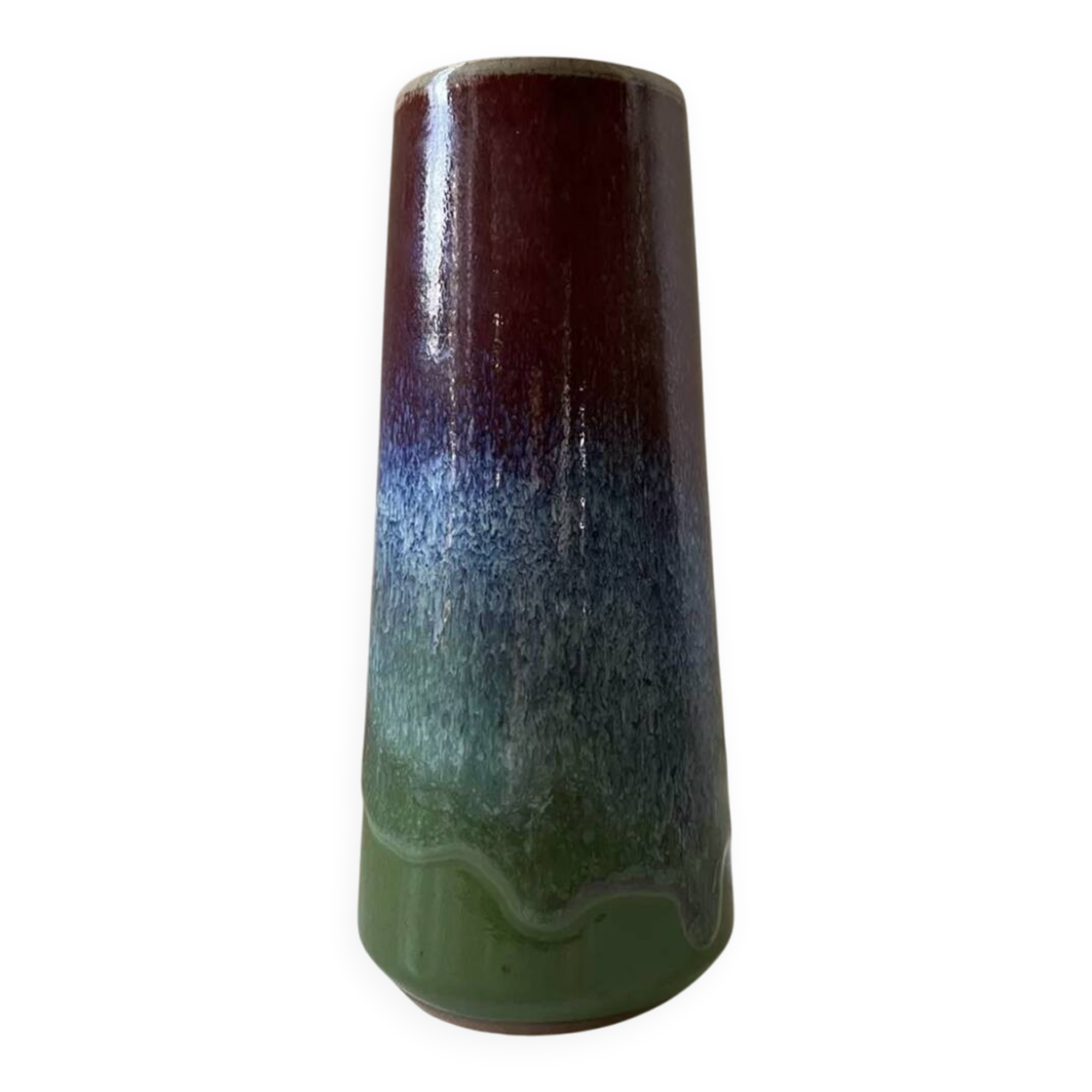 Vase tube en céramique flammé vintage 1970 signé