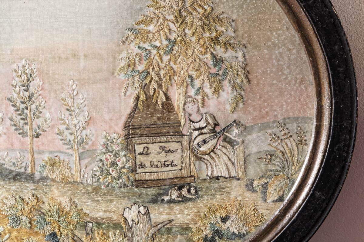 Pair of embroidered silks, needle painting, circa 1800