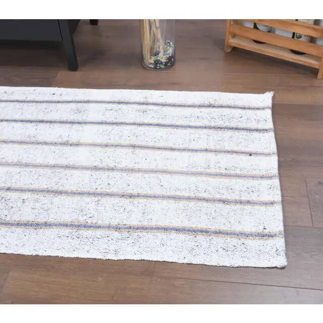 Vintage Turkish Hand-Knotted Wool Cotton White Kilim Runner Rug 76x239