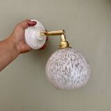 Vintage globe wall lamp in white Clichy glass