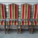 Set of 6 Louis XIII style chairs in turned wood and velvet.
