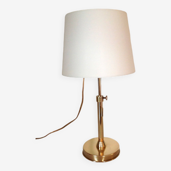 Brass lamp with pastel green fabric shade/art deco style
