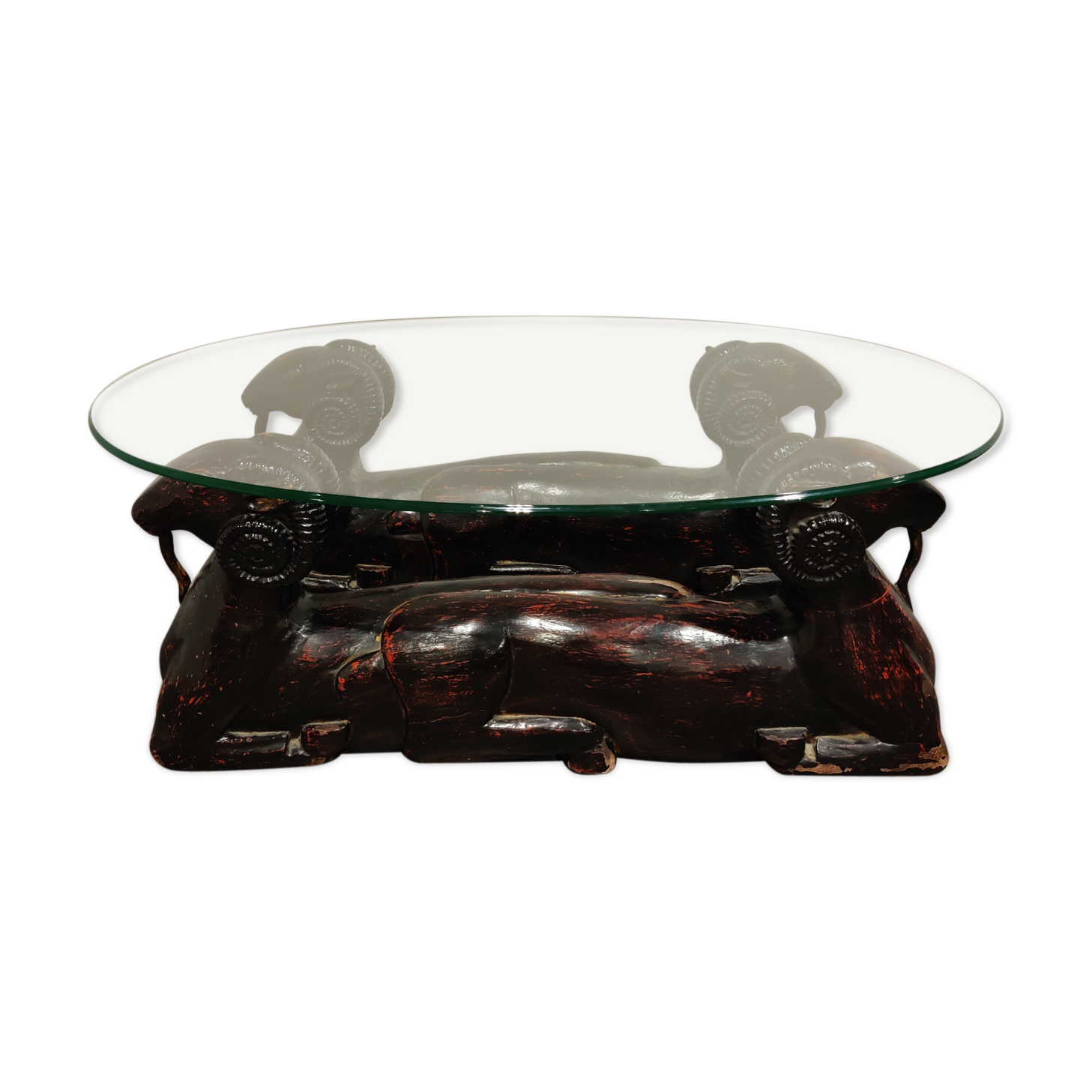 Carved Double Ram Head Coffee Table 1980s Selency