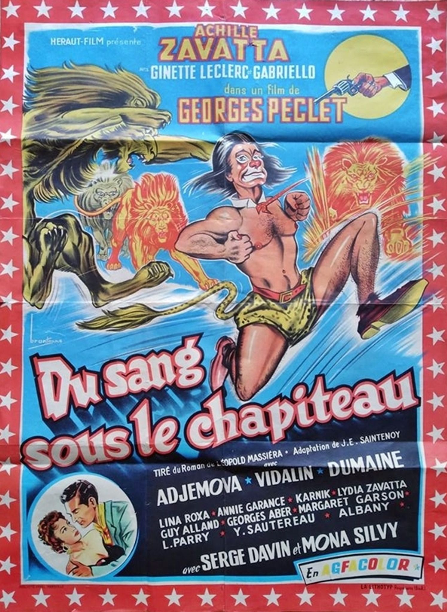 Original poster 1957 of blood under the big top achile zavatta circus georges péclet
