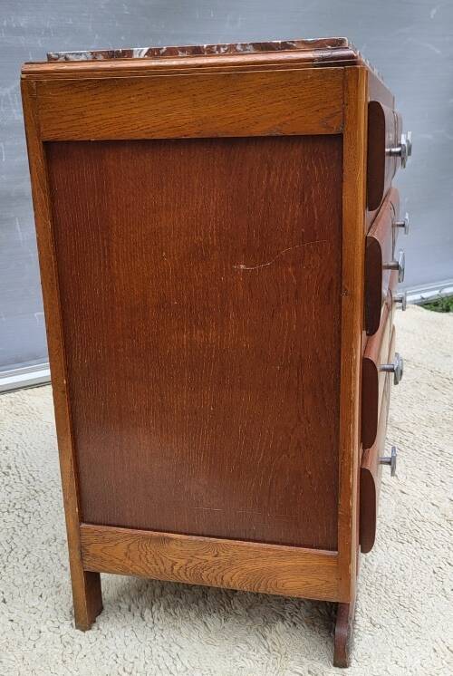 1930 Art Deco chest of drawers with recessed pink marble