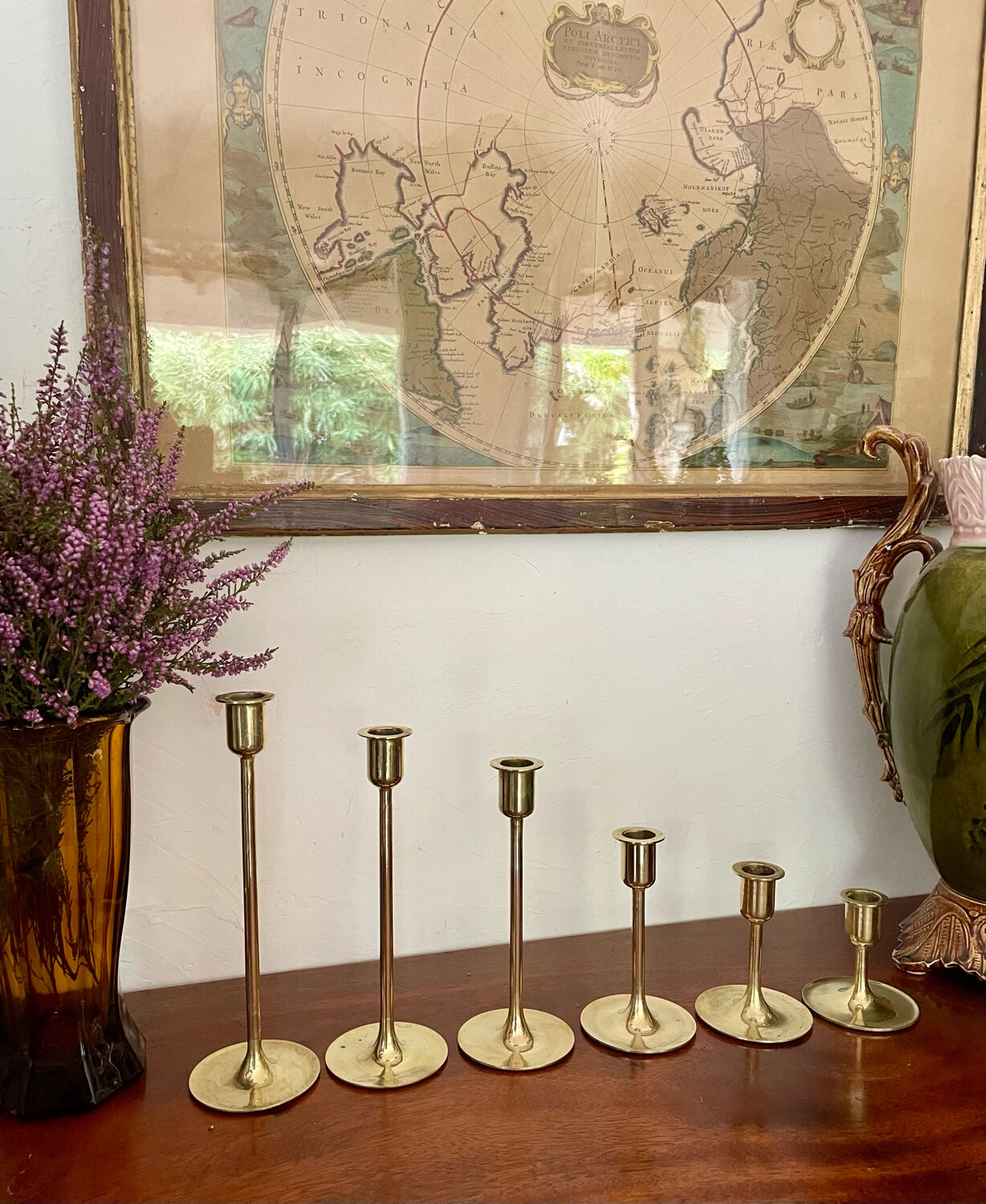 Suite of 6 vintage brass tulip foot candle holders