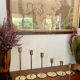 Suite of 6 vintage brass tulip foot candle holders