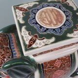 Large vintage ceramic elephant in glazed finish, stool or side table.