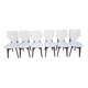 Lot de 6 chaises de salle à manger, bois et skaï blanc clouté, vintage, années 50