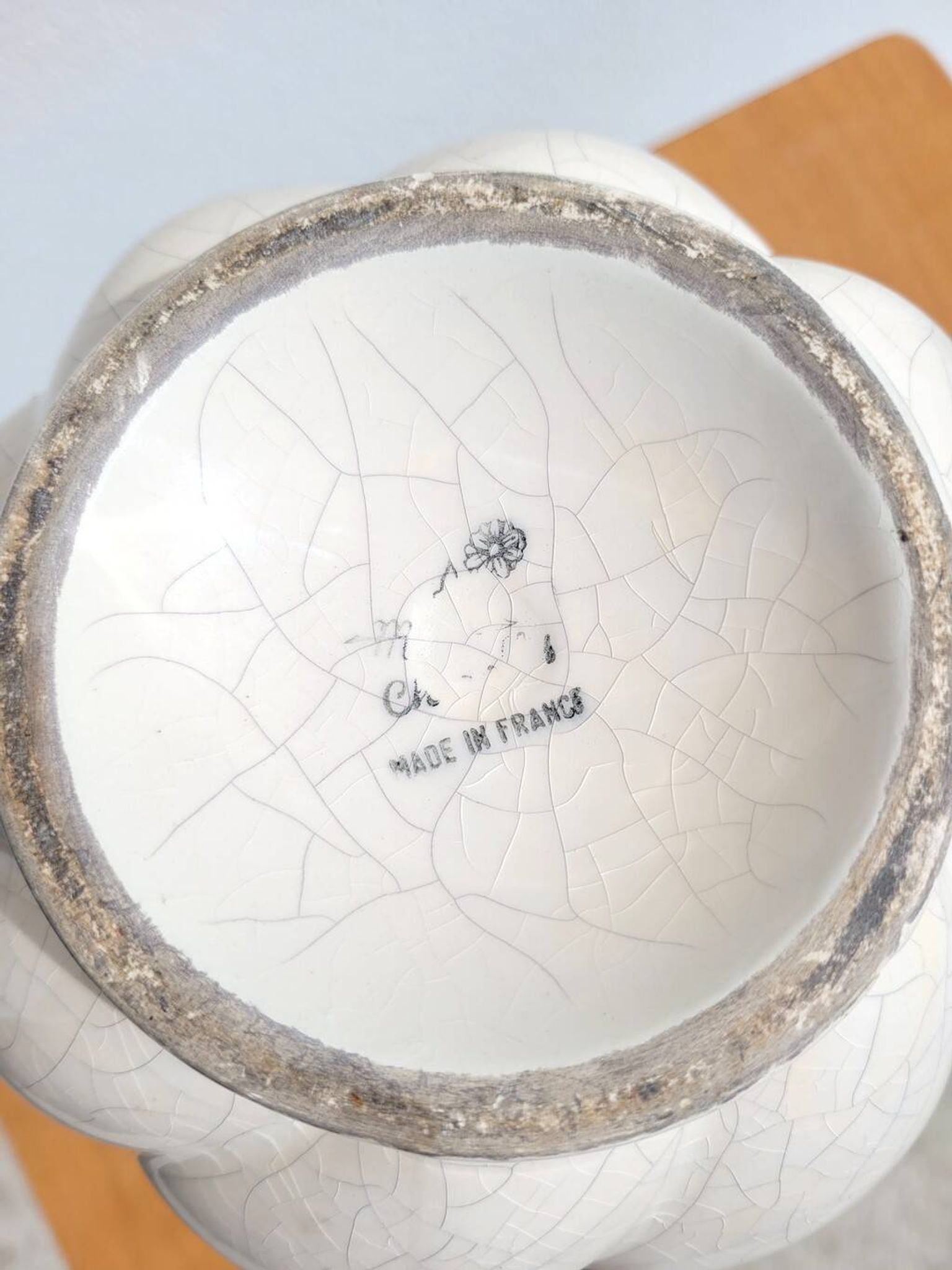 Vintage cracked ceramic vase from the Charolles pottery.