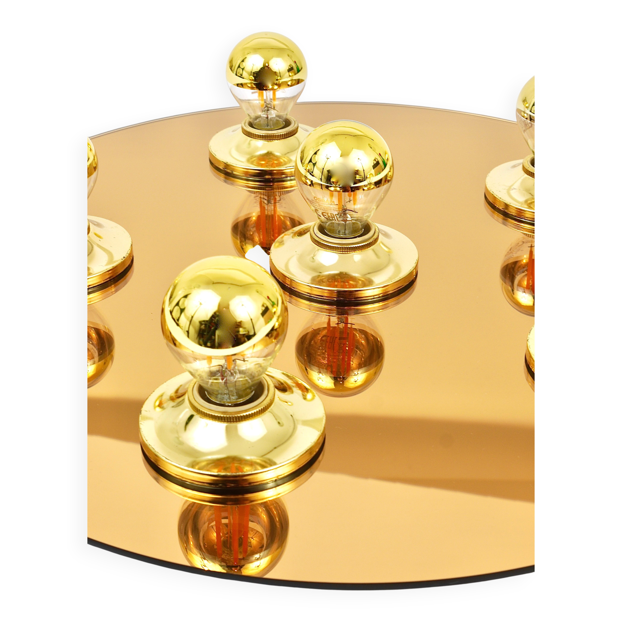 Fontana Arte Style Mirror in Gilded Bronze Glass Ceiling Light or Wall Sconce, Italy, 1970s