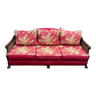 Empire-style bergère bench, carved wood and cane sofa, circa 1900