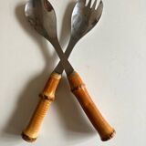 Pair of bamboo handle salad servers 1960