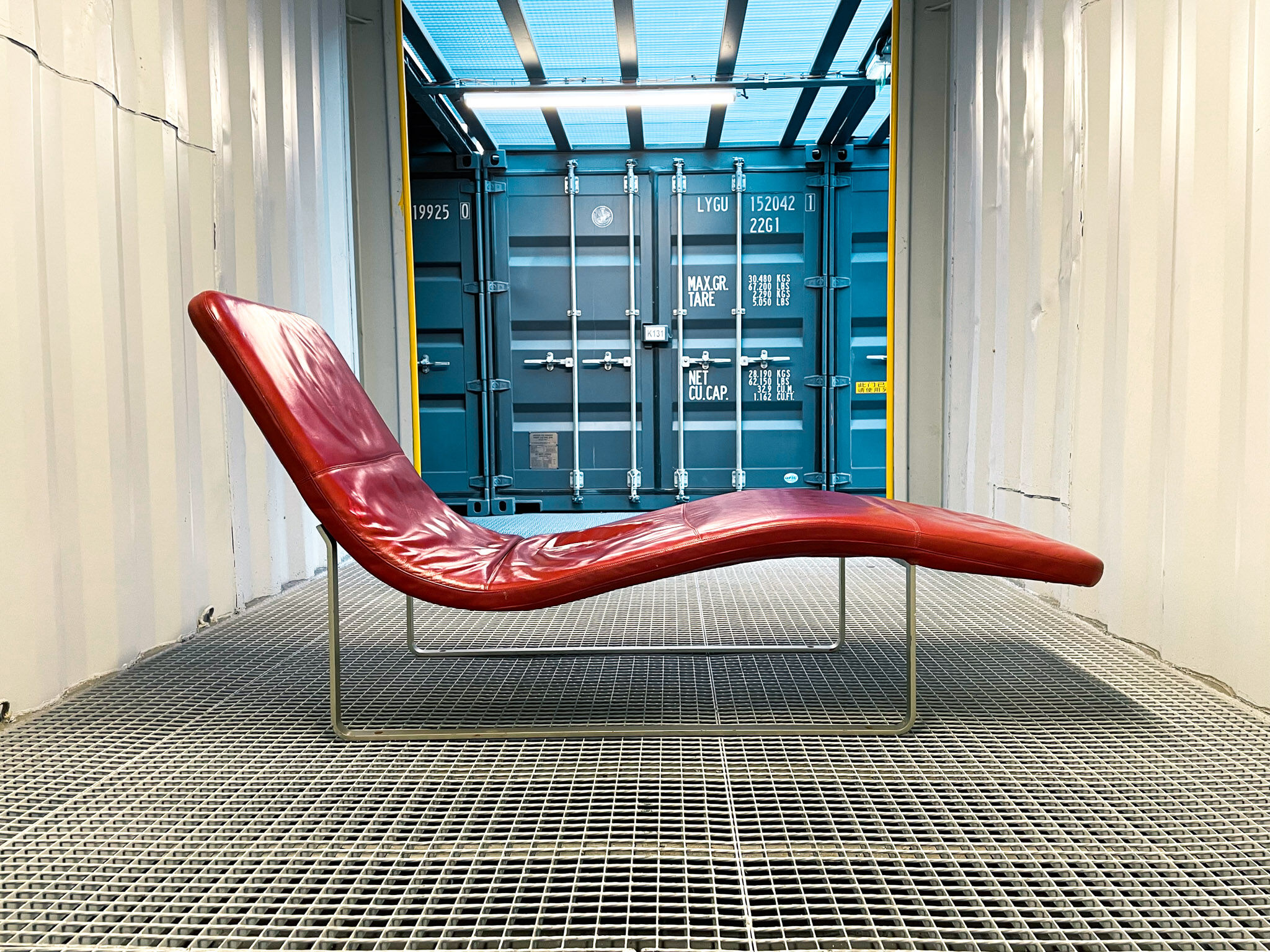 B&B Italia red leather lounge chair by Jeffrey Bernett