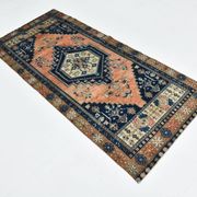 Tapis persan géométrique rouge bleu marine 3x7, 102x223 cm
