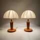 Pair Danish Modern Mid Century Pine Wood Cocoon Bedside Lamps