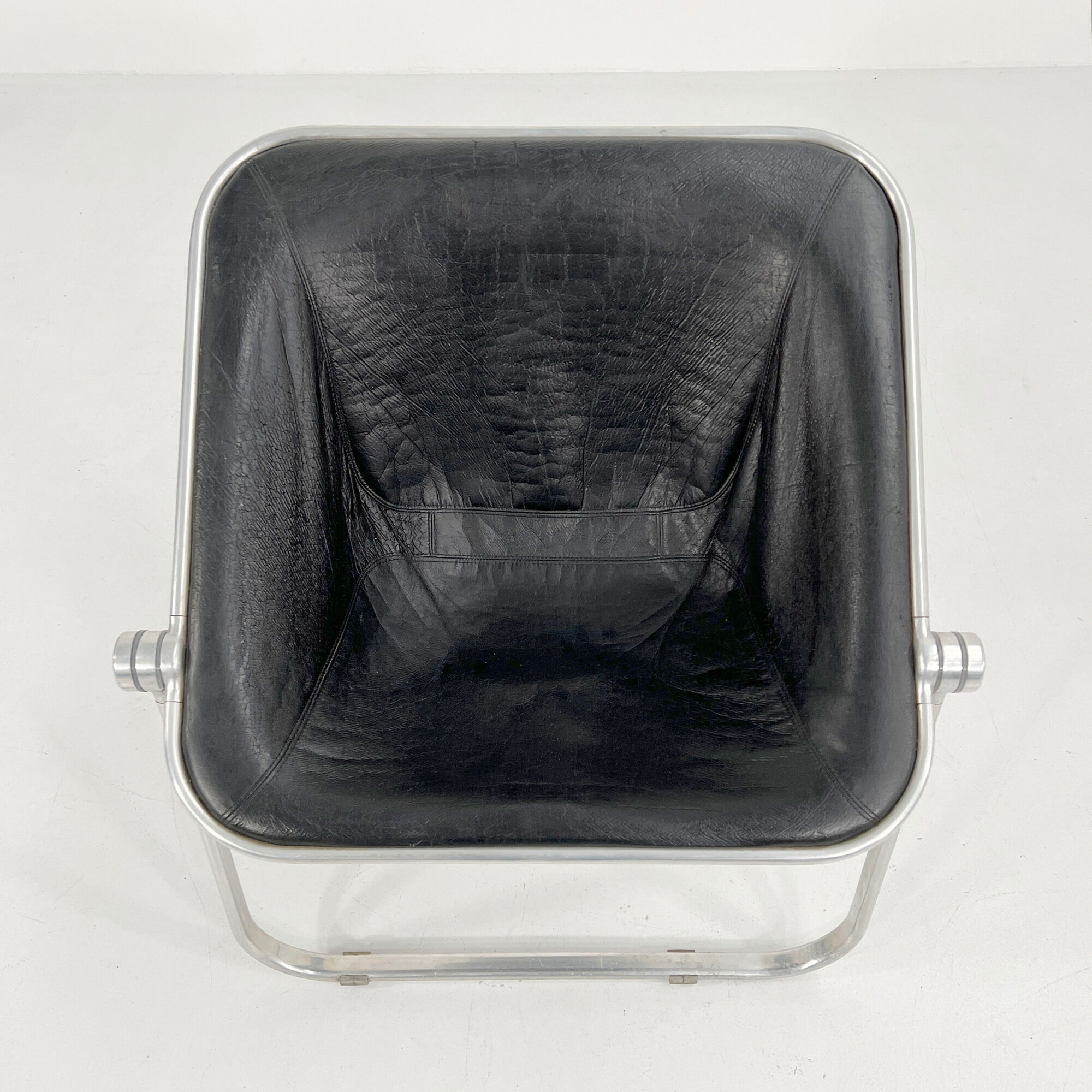 Plona chair in black leather by Giancarlo Piretti for Anonima Castelli, 1970