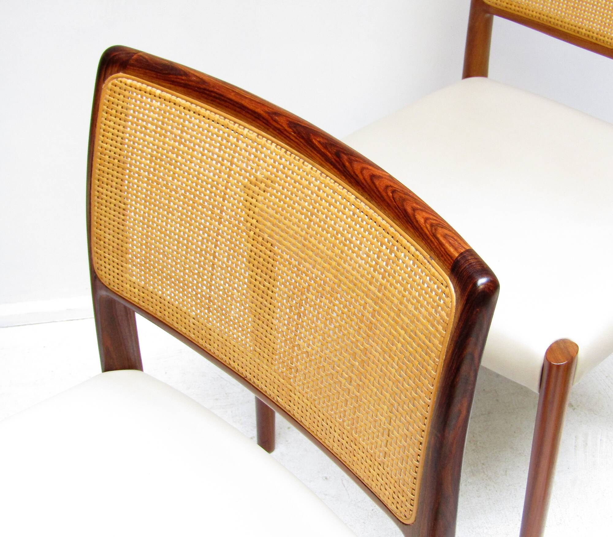 Set of 8 Danish Dining Chairs in Rosewood & Rattan attr. Niels Moller