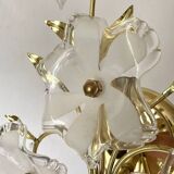 Pair of Italian floral wall lights in opaline glass, Murano style.