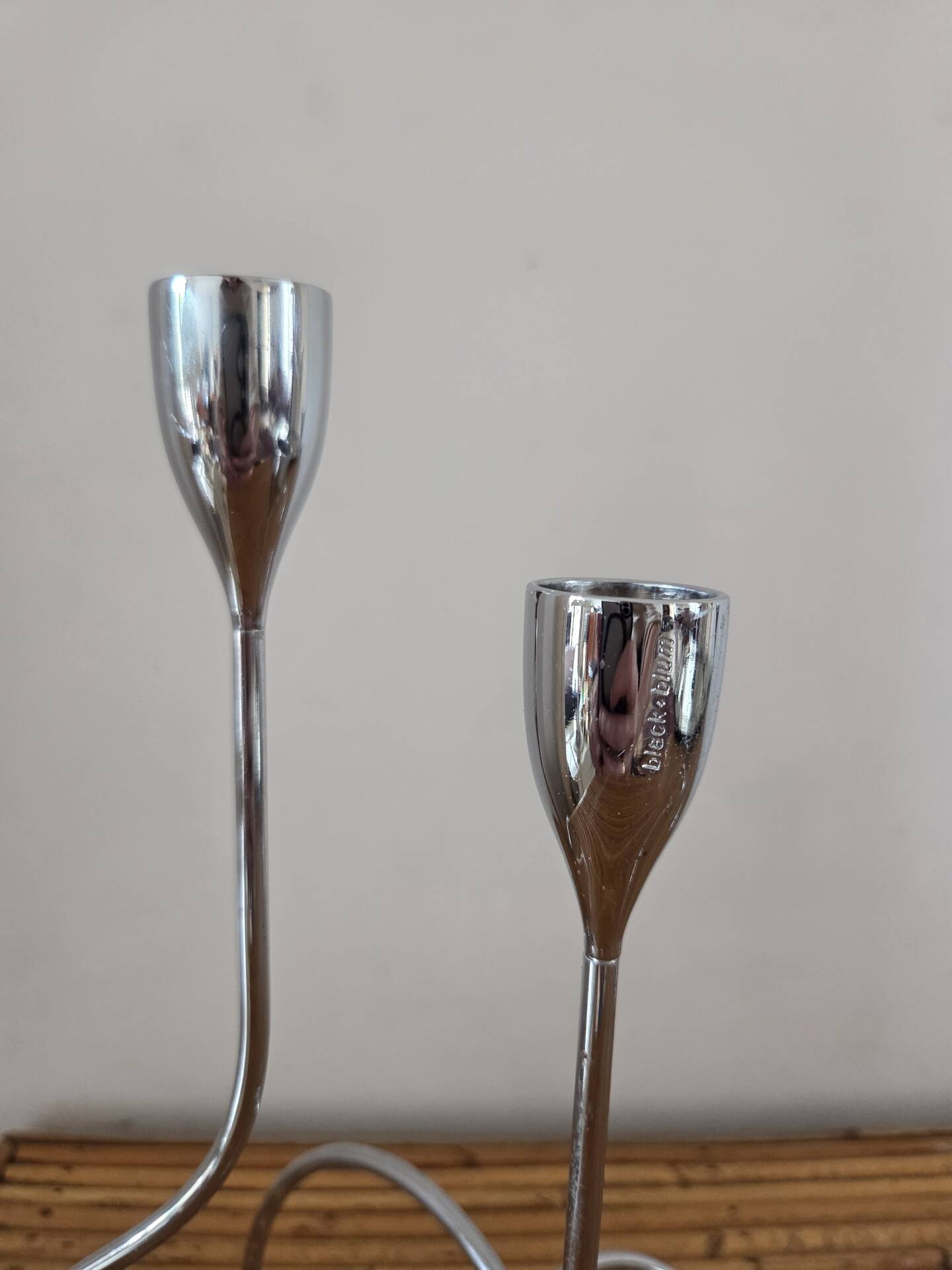 Pair of vintage chrome metal candlesticks