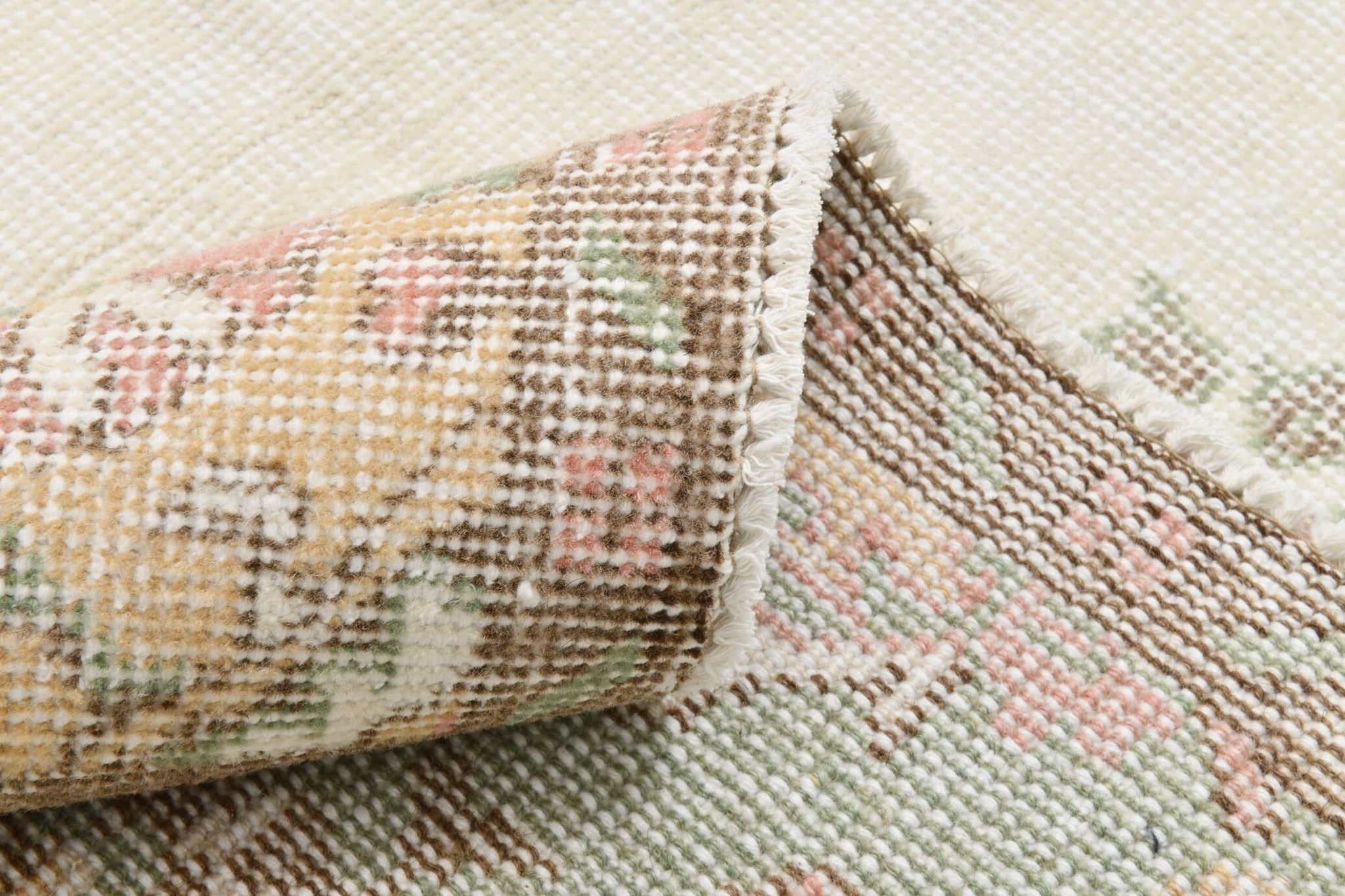 Tapis vintage à motif floral oriental beige et crème 6x11, 189x329 cm